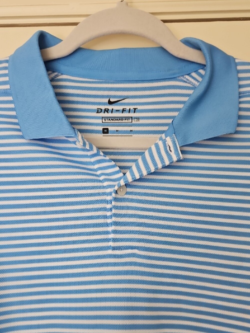 Nike Light Blue and White Striped Polo - Picture 6 of 6